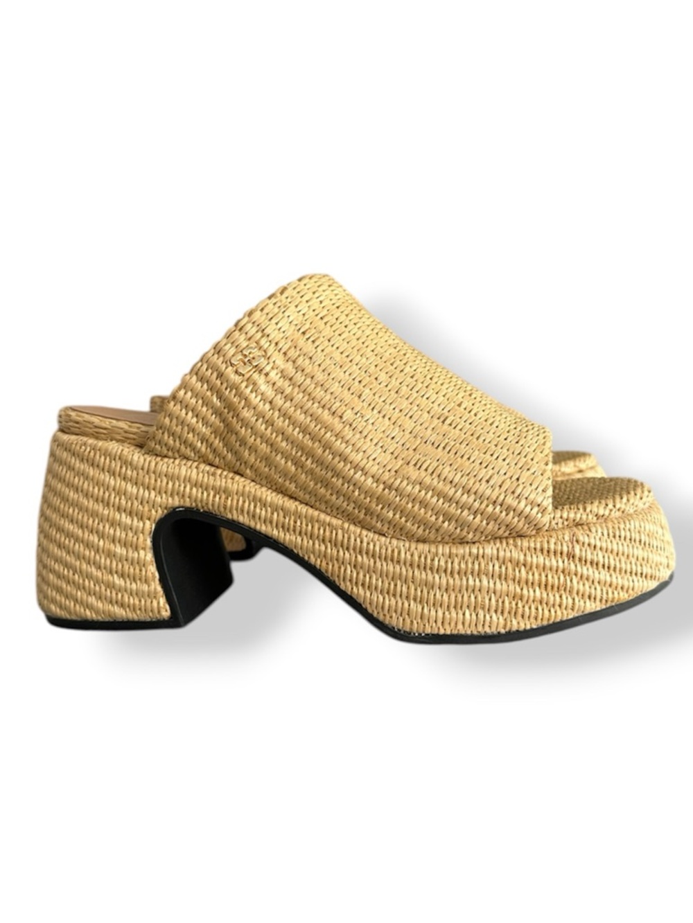 GANNI Butterfly Raffia Platform Mules Sandals in Natural Womens Size 37 | 7